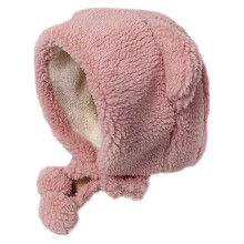 Women Winter Thicken Plush Warm Earflap Hat Cute Bear Ears Solid Color Windproof Beanie Cap with Pompom Chin Strap Ear Warmer Party Props