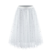 Women's Fashion Sequin Elastic Waist Puff Mini Skirt White S