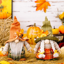 2 Pcs Thanksgiving Gnomes Plush, Scandinavian Tomte Farmhouse Fall Decor, Tiered Tray Shelf Sitter, Nordic Nisse Elf, Compatible with Thanksgiving