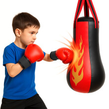 (Red) Kids Punching Bag & Boxing Gloves Set with Sound