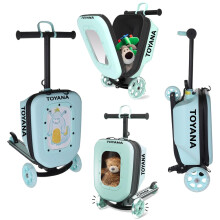 (Mint Green) 3in1 Kids Suitcase Scooter 3 Wheel Ride-on Scooter