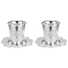 2Ensembles Coupe Vin Kiddush En Alliage Zinc Argenté Pour Célébrations