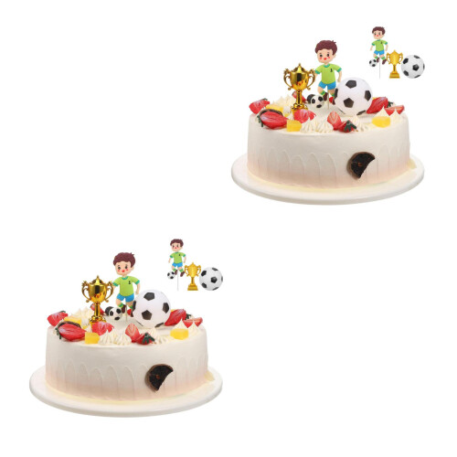 2Sets Versatile Soccer Birthday Cake Toppers with Durable Silicone