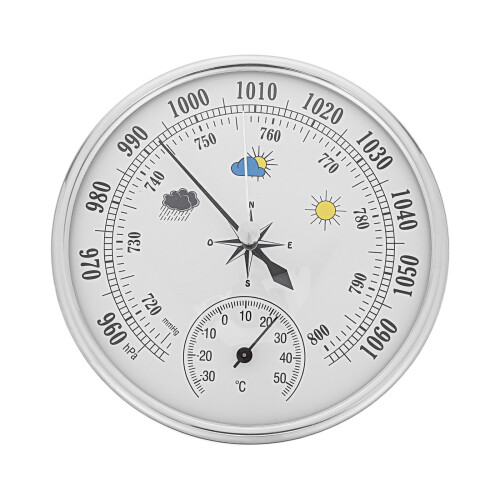 Silver Analog Barometer Indoor with Calibratable Accurate Gauge