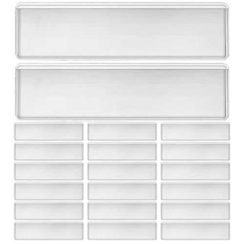 60Pcs Clear PVC Label Pockets Silver Self-Adhesive Index Card Holders