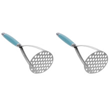 2Pcs Sky-Blue Handle Metal Potato Masher for Vegetables and Fruits