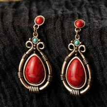 Vintage 925 Silver Turquoise Drop Earrings for Women Red