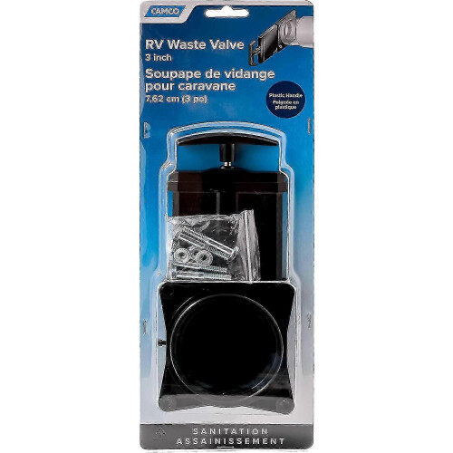 Waste valve with handle for RVs, includes gaskets and mounting hardware 2