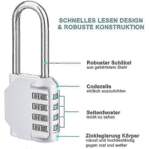 Padlock Digital Long Shackle. 4 Digit Combination Lock, Long, Weatherproof 2