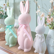 3PCS Flocked Easter Bunny Decor - Cute Plush Rabbits for Easter Decorations & Spring Holiday Gifts.