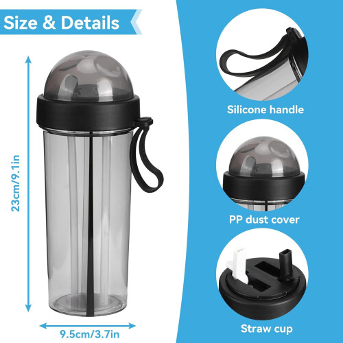 Garrafa de água de 600ml com dois compartimentos e dois canudos. 2