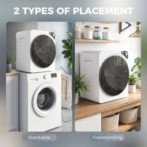 Homcom HOMCOM 5kg Vented Tumble Dryer, Compact Dryer with 5 Drying Modes, White 2