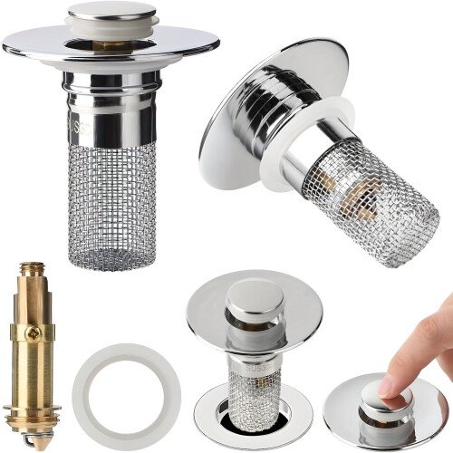 Spülbeckenstöpsel aus Edelstahl mit integriertem Haarfilter 1