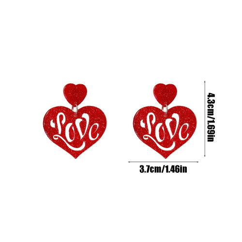 Heart Earrings for Women Red Plastic Dangle Lightweight 2