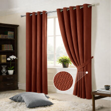 (66" x 54" In, Rust) 100% Blackout Ringtop Curtains- 260GSM Thick Linen Curtains 3 Layers Light Blocking Technology