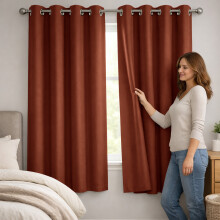 (46" x 54" In, Rust) 100% Blackout Ringtop Curtains- 260GSM Thick Linen Curtains 3 Layers Light Blocking Technology