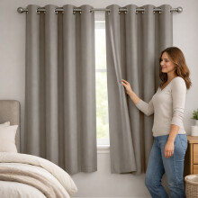(46" x 54" In, Mink) 100% Blackout Ringtop Curtains- 260GSM Thick Linen Curtains 3 Layers Light Blocking Technology