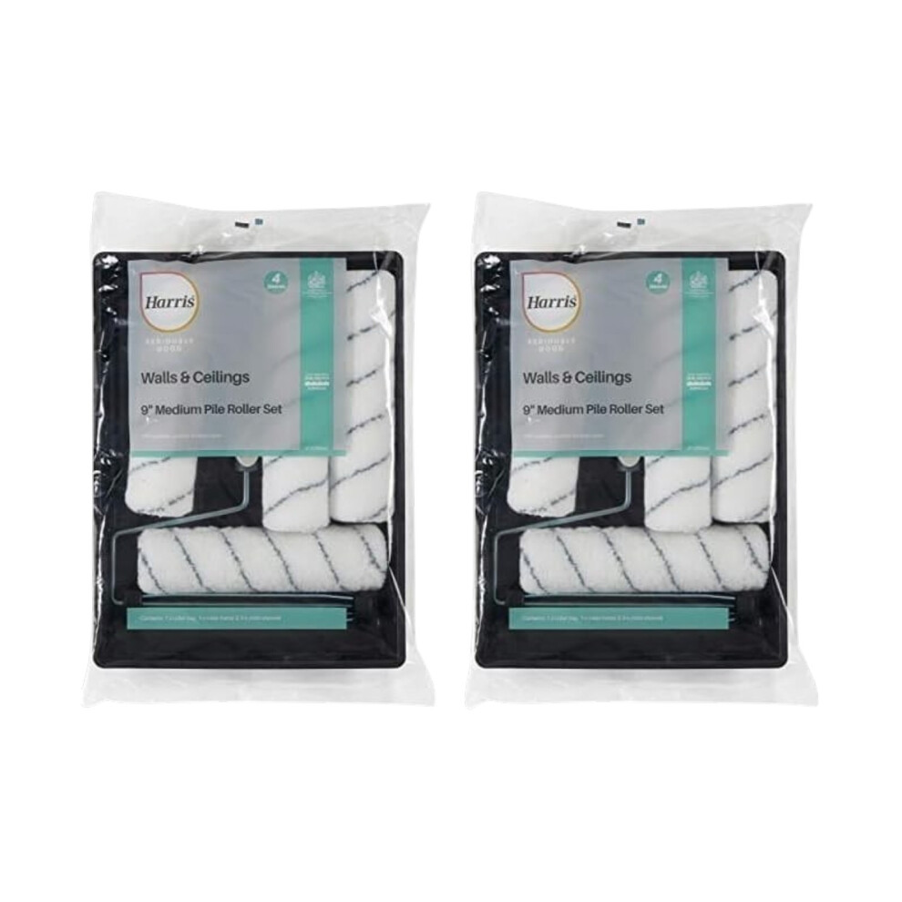 Harris Essentials 9 Inch Paint Roller Set 2 Pack - White / Black / Red Accent - Image 3