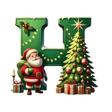 Santa Claus Initial Pendant H with Christmas Tree Green