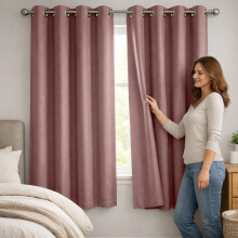 (46" x 54" In, Blush Pink) 100% Blackout Ringtop Curtains- 260GSM Thick Linen Curtains 3 Layers Light Blocking Technology