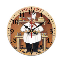 Vintage Chef Watercolor Wall Clock – Mute, Battery-Powered, Compatible with Home, Living Room, Kitchen & Office Decor