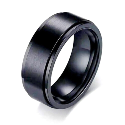 Black Brushed Titanium Steel Rotating Ring Size 9