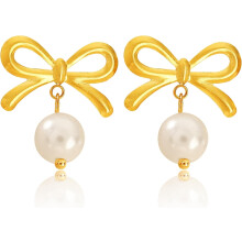 Bow Pearl Drop Earrings for Women 1 Pair