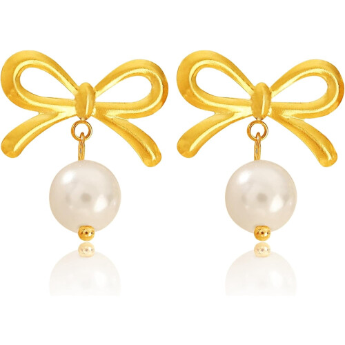 Bow Pearl Drop Earrings for Women 1 Pair