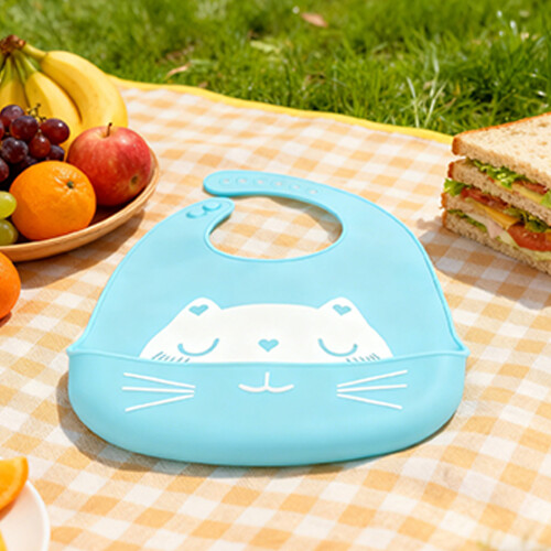 Sky Blue Cat Silicone Baby Bib