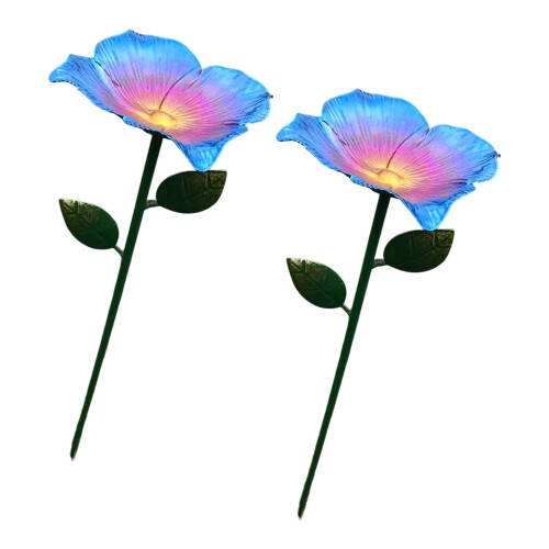 2Pcs Elegant Wrought Iron Flower Shape Garden Stake-light blue