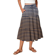 Women's Casual Stripe Elastic Waist Midi Skirt Tangerine S