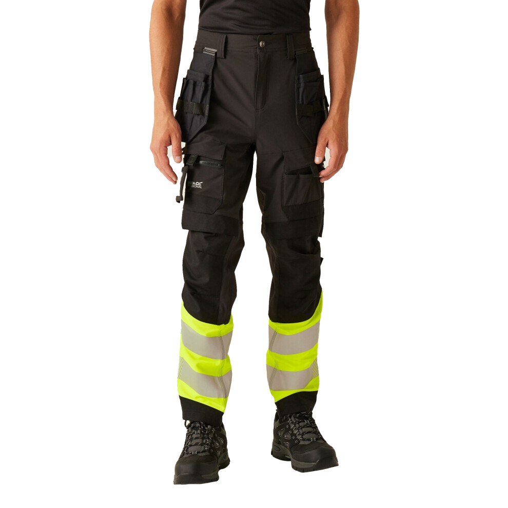 Regatta (38R, Yellow/Black) Mens High-Vis Holster Pocket Work Trousers