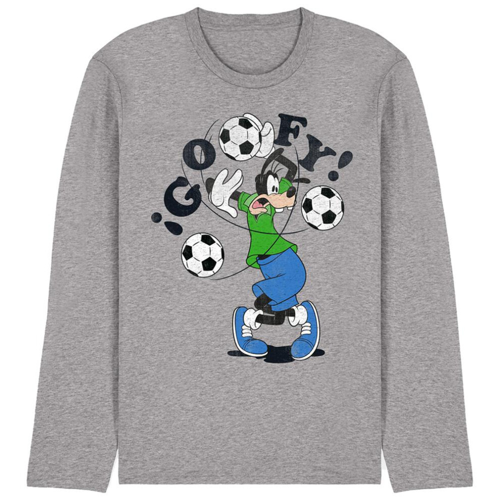 Disney (S, Athletic Heather) Unisex Adult Goofy Football Midweight Long-Sleeved T-Shirt