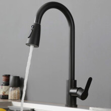 (Black)Kitchen Faucet with Pull-Down Sprayer Cold&Hot 360-Degree Swivel Single-Hole Tap