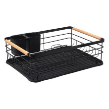 Dish Drainer For Modern Kitchen Large Stainless Steel Drying Rack With Integrated Cutlery Holder And Durable Matt Black Finish