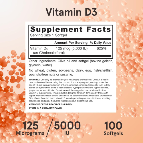 Jarrow Formulas, Vitamiini D3, 125 mcg (5,000 IU), 100 Softgelsia 2