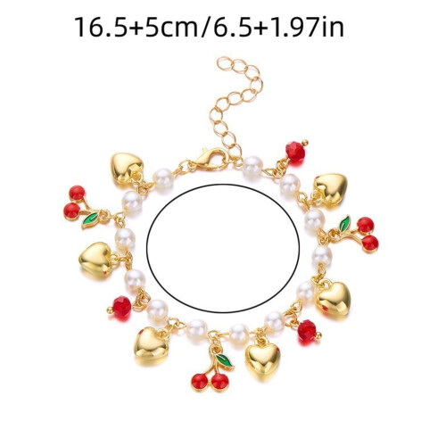 Women's Adjustable Pearl Beaded Bracelet with 3D Strawberry 1