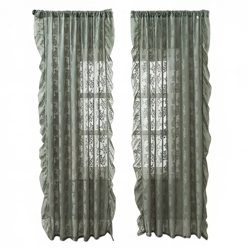 Lot de 2 rideaux de luxe en dentelle, tissu Polyester de-Vert