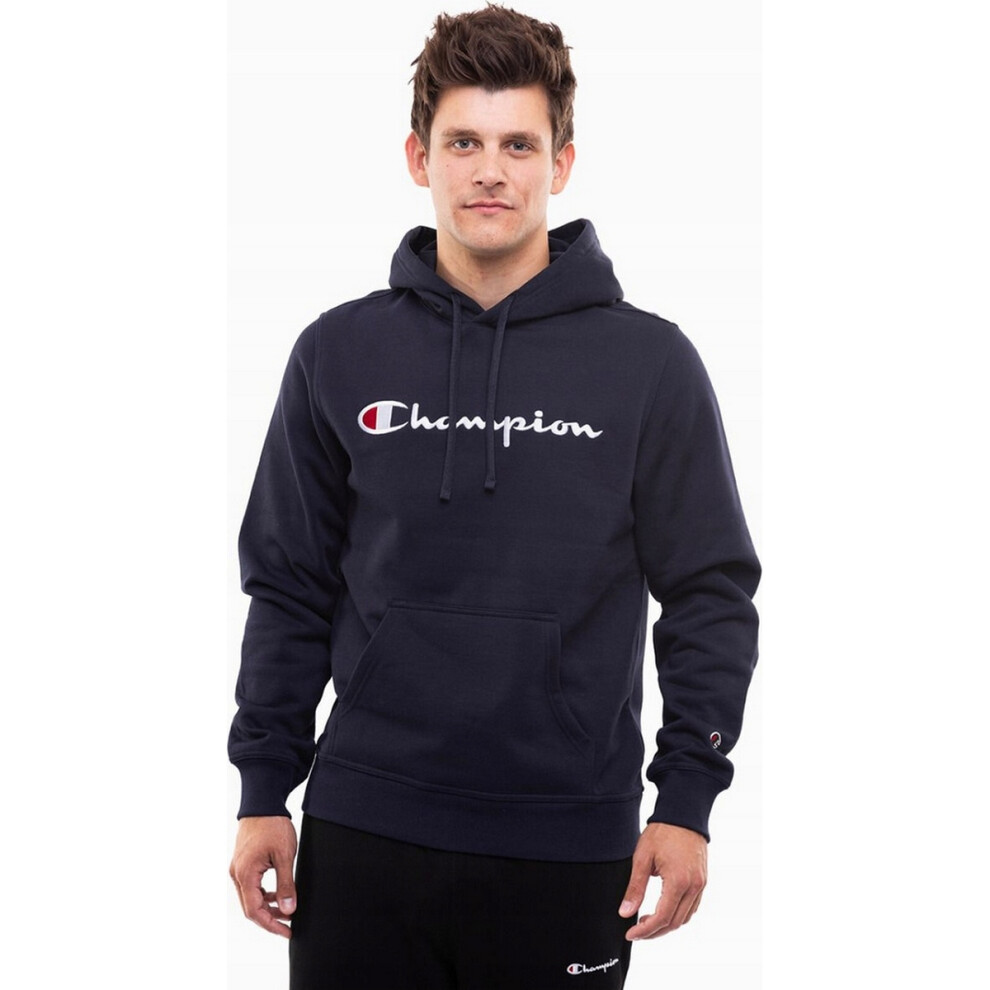 Champion Mens Script Logo Hoodie Blue