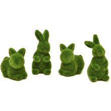 4PCS Green Flocked Bunny Easter Decor, Artificial Moss Rabbits for Indoor Table, Kitchen & Garden – Compatible with Spring Home Decor