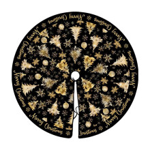 Christmas Tree Skirt, 48 Inches Gold Black Xmas Tree Skirt Mat with Tree Snowflake Pattern for Indoor Outdoor Merry Christmas Holiday Party Decor
