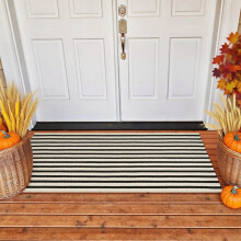 AuroraX striped outdoor rug black beige 15x23 inch