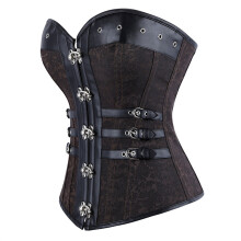 Retro Boned Waist Trainer Corset Gothic Steampunk-dark brown L