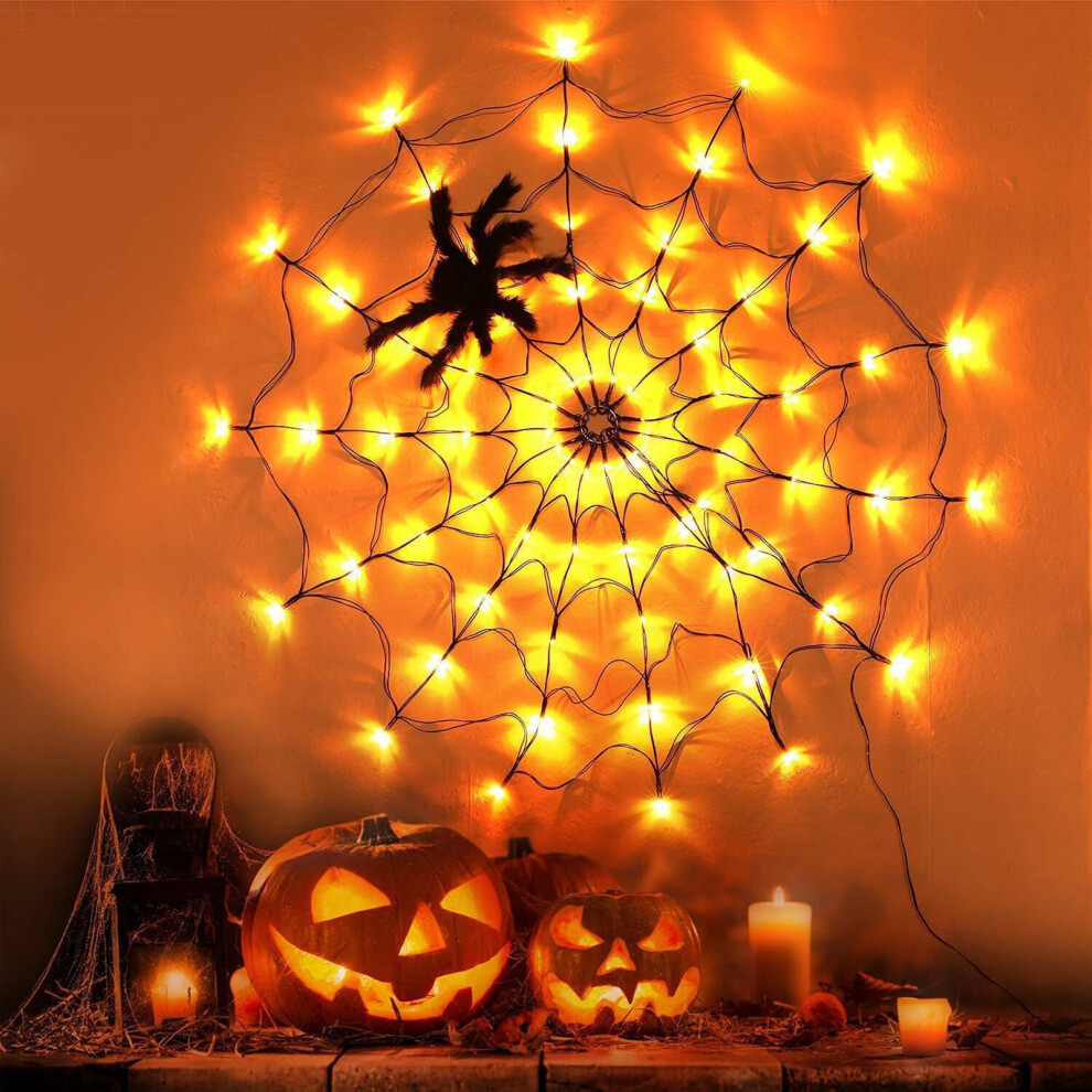 Light/Orange Led Halloween Spider Web S 8 Modes