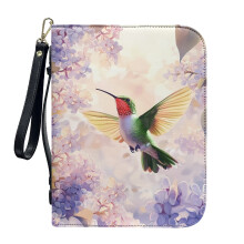 Hummingbird Lavender PU Leather Bible Cover, 2XL, with Detachable Wristlet Strap – Lightweight Bible Bag for Women & Men, Compatible with Standard