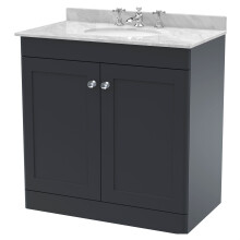 Swynnerton Traditional 2 Door Floor Standing Vanity Unit with Marble Basin, Dark Grey, 800mm