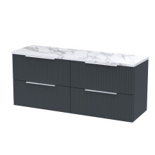 Tixall Fluted 4 Drawer Wall Hung Vanity Unit with Laminate Worktop, Dark Grey, 1200mm
