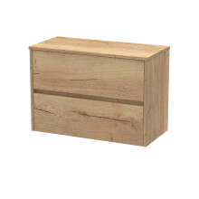Chartley Contemporary 2 Drawer Wall Hung Vanity Unit with Worktop, Autumn Oak, 800mm