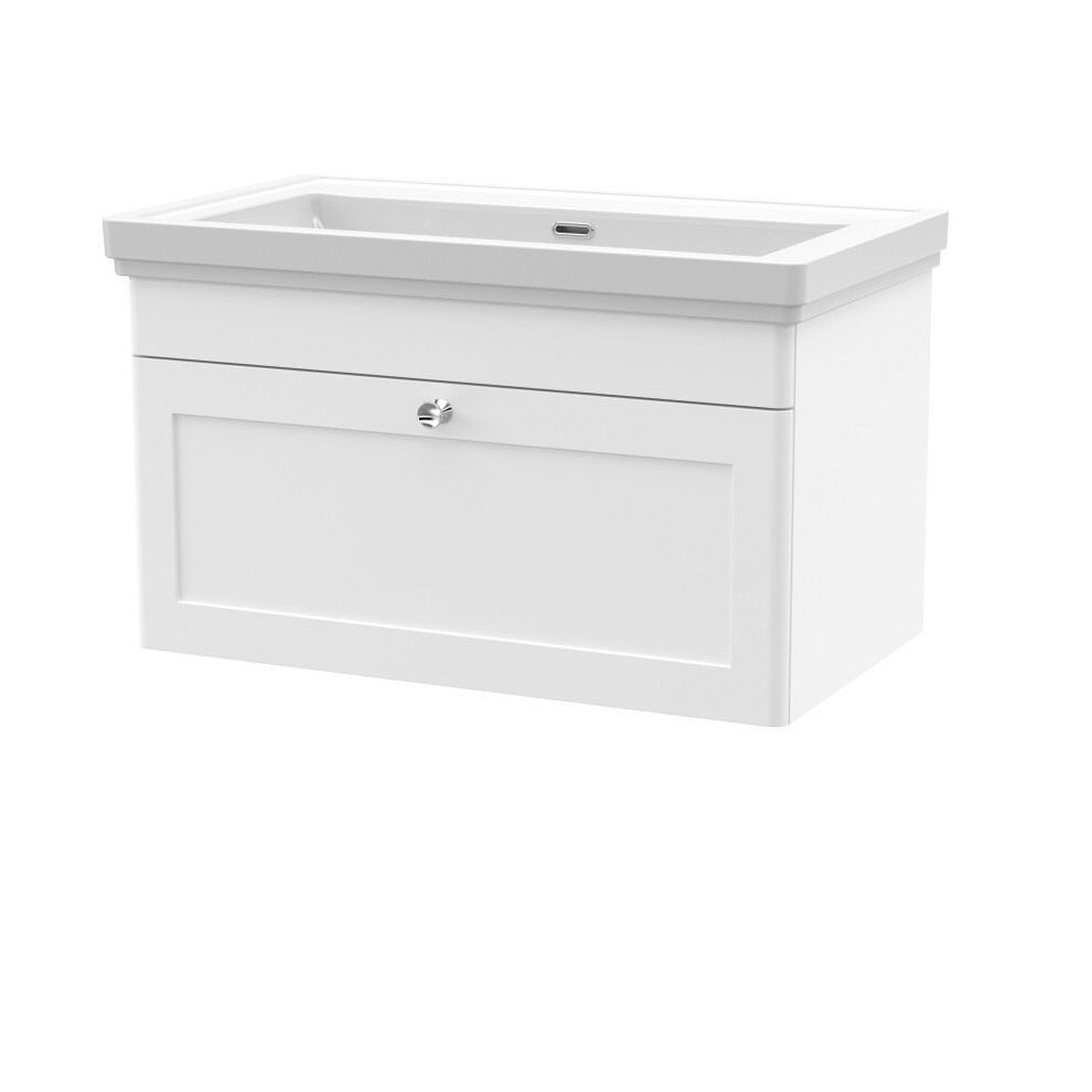 Balterley Swynnerton Traditional 1 Drawer Wall Hung Vanity Unit With Basin, Satin 800Mm White