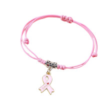 Elegant Pink Purple Ribbon Heart Shaped Braided Bracelet-D